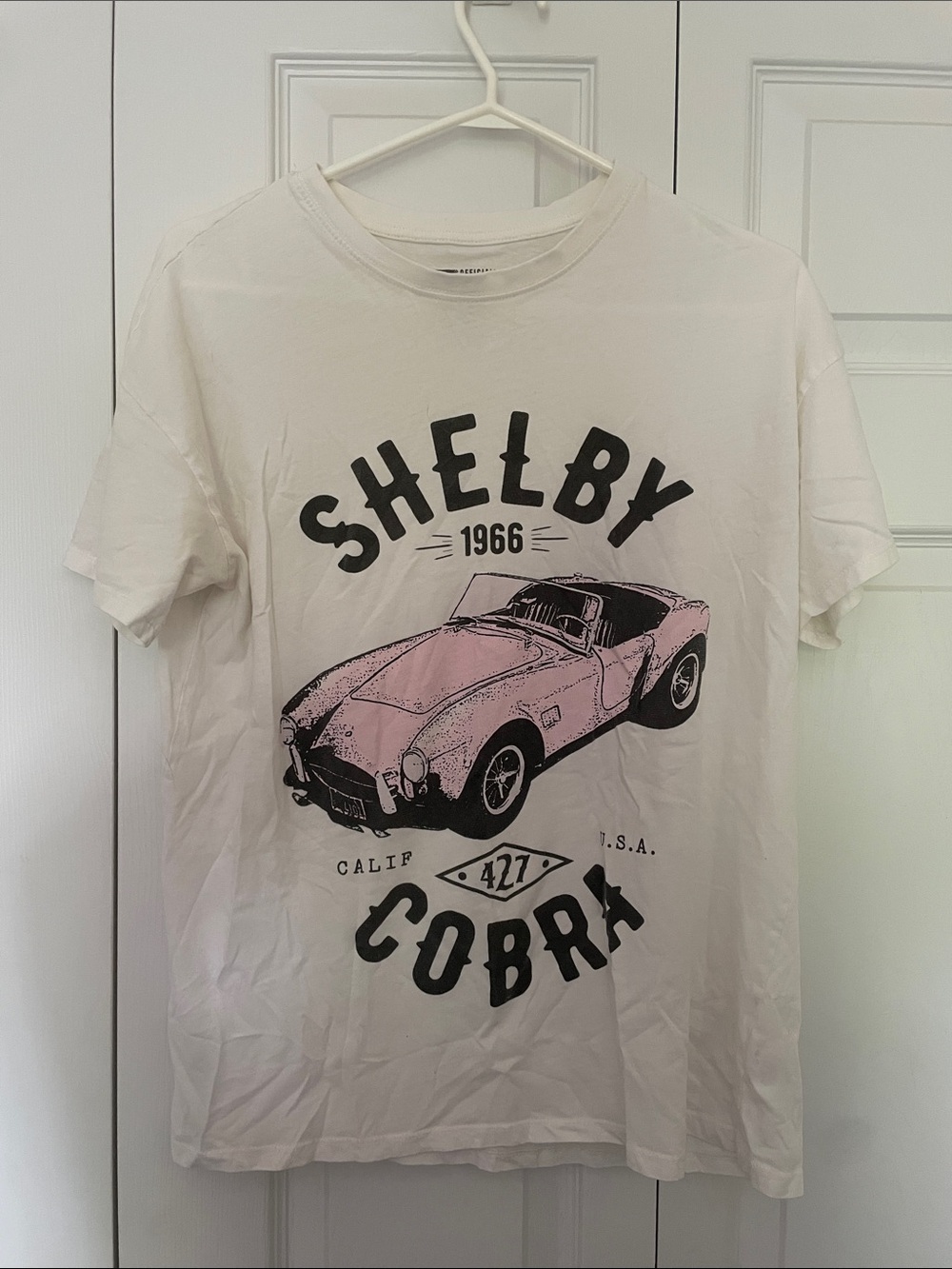 Shelby White Tee with Pink Car Graphic